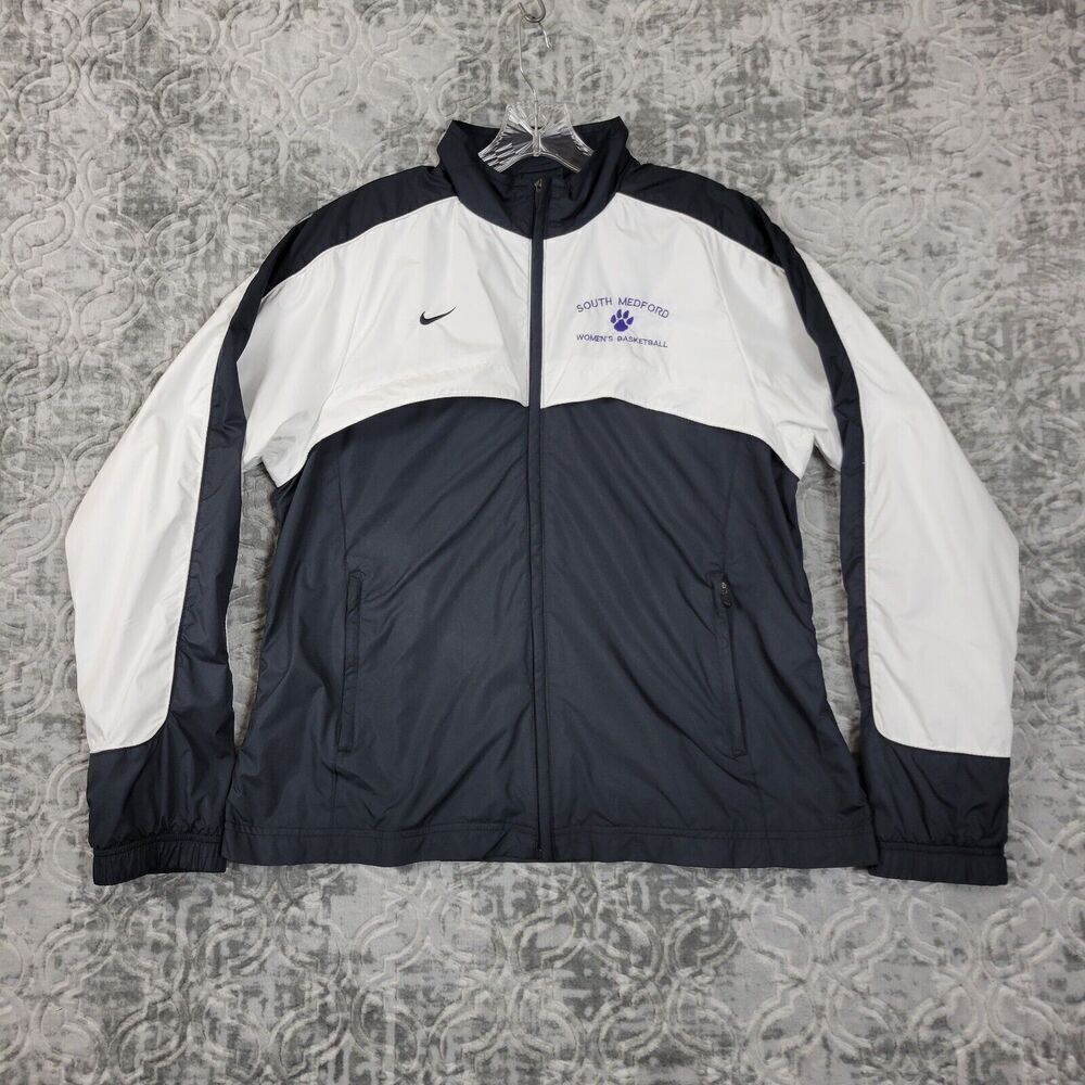 Nike Team Jacket Women's Large Black White Full Zip High School South Medford